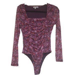 NINE BRITTON Purple Floral Bodysuit S